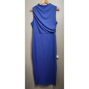 MIROL Women's  LARGE Sleeveless Bodycon Maxi Dress Mock Neck Ruched Side Slit